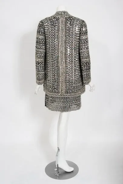 1979 Halston Couture Beaded Mirror Mini Dress & Jacket Made For Liza Minnelli