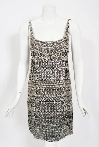 1979 Halston Couture Beaded Mirror Mini Dress & Jacket Made For Liza Minnelli