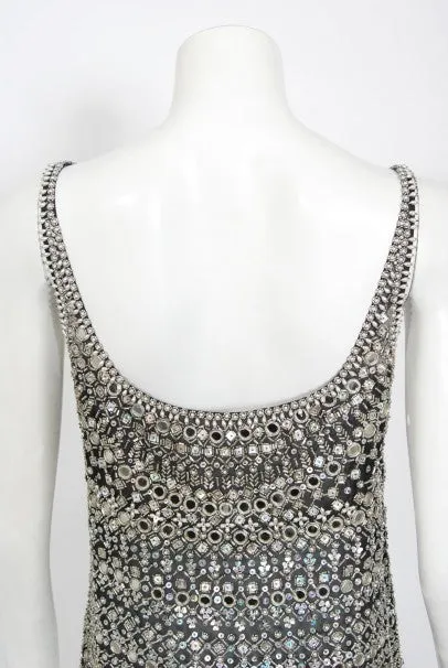 1979 Halston Couture Beaded Mirror Mini Dress & Jacket Made For Liza Minnelli