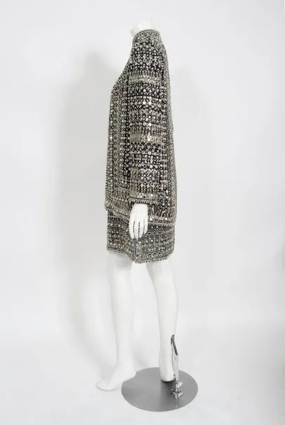 1979 Halston Couture Beaded Mirror Mini Dress & Jacket Made For Liza Minnelli