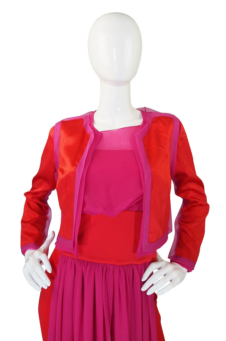 1980s Red & Pink Gianfranco Ferre Silk Dress