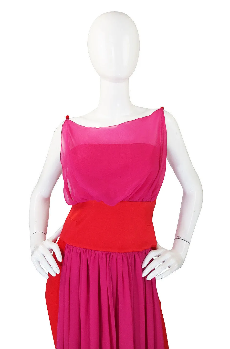 1980s Red & Pink Gianfranco Ferre Silk Dress