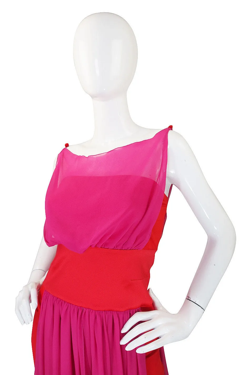 1980s Red & Pink Gianfranco Ferre Silk Dress