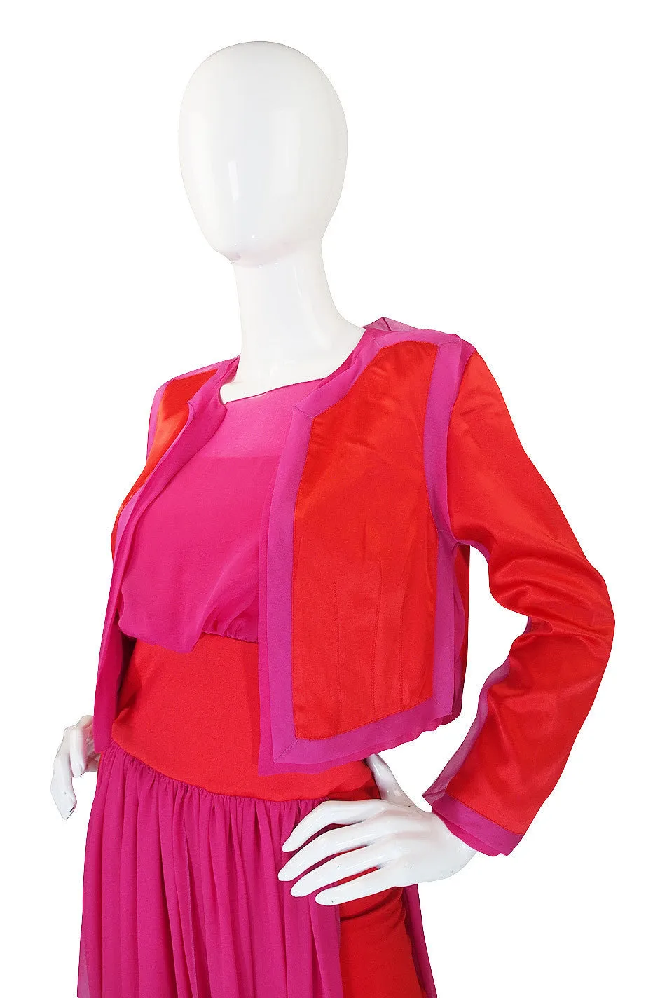 1980s Red & Pink Gianfranco Ferre Silk Dress