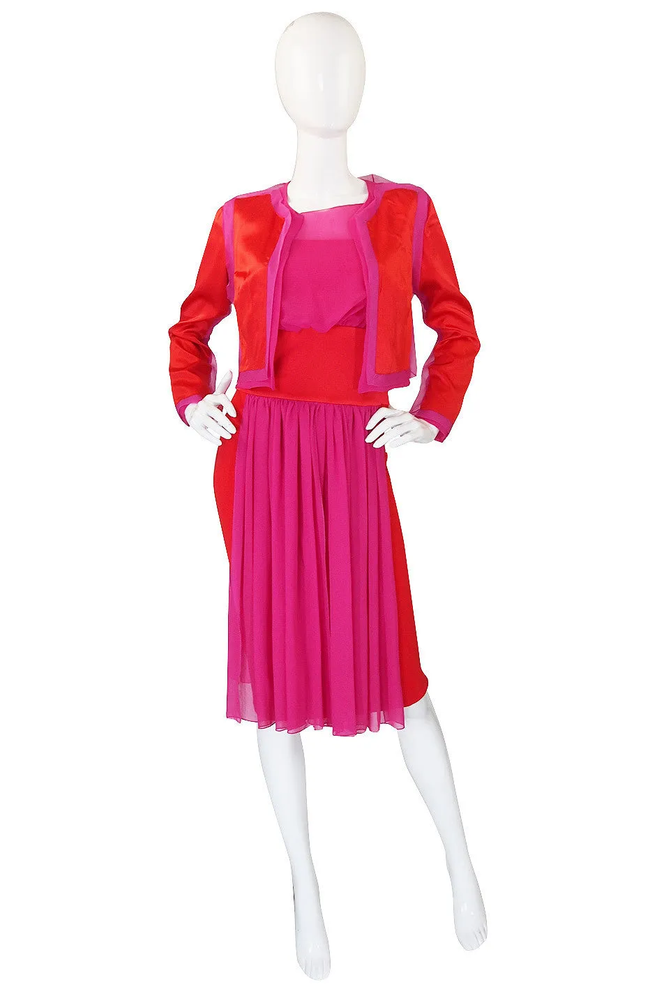 1980s Red & Pink Gianfranco Ferre Silk Dress