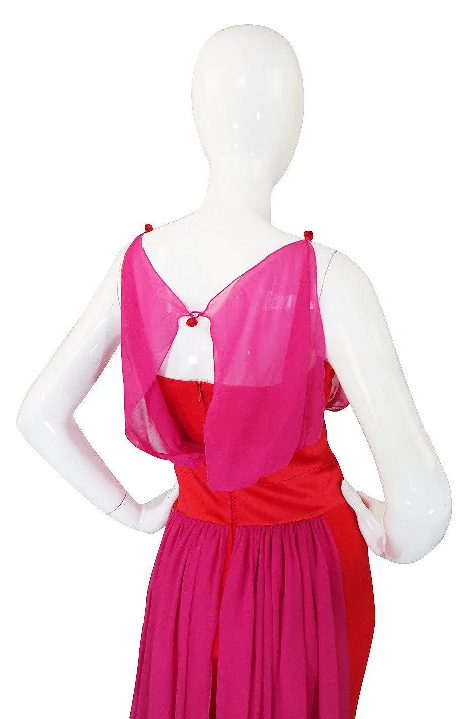 1980s Red & Pink Gianfranco Ferre Silk Dress