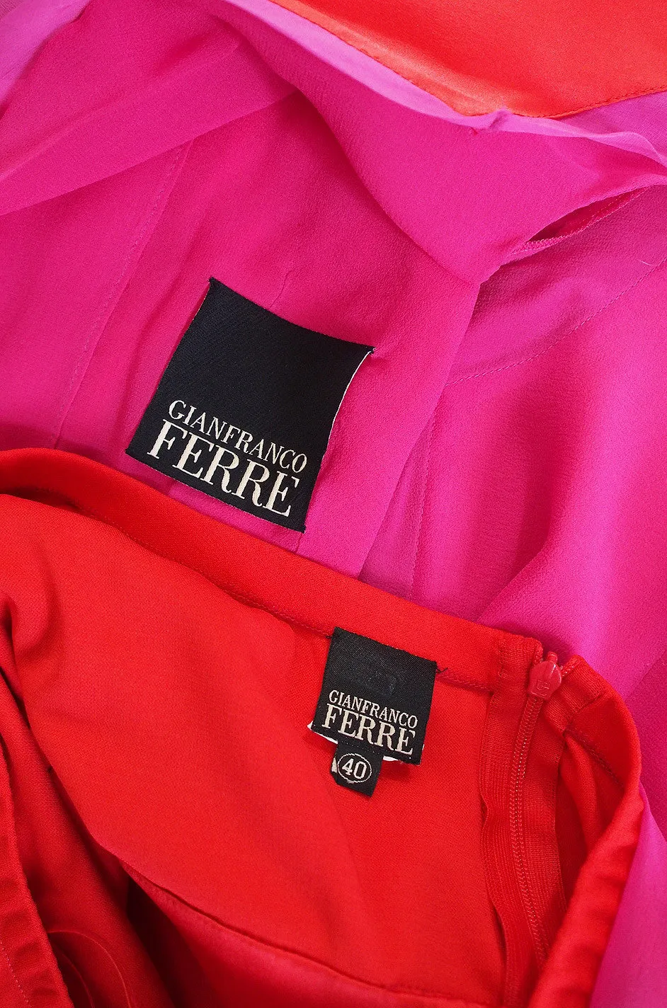 1980s Red & Pink Gianfranco Ferre Silk Dress