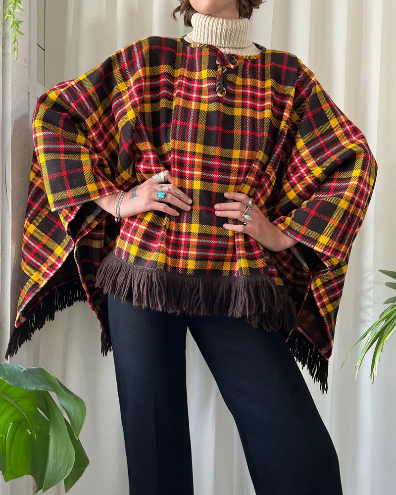 70s Plaid Fringe Cape | XS-XL