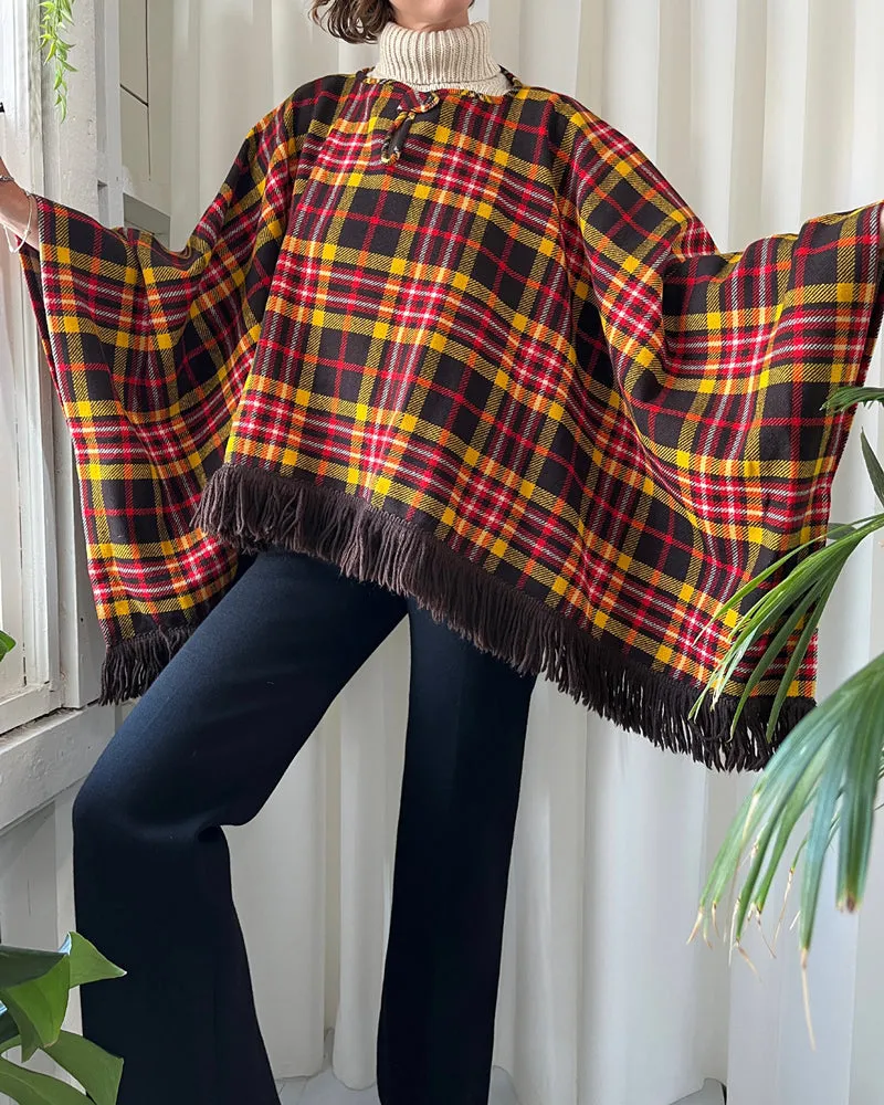 70s Plaid Fringe Cape | XS-XL