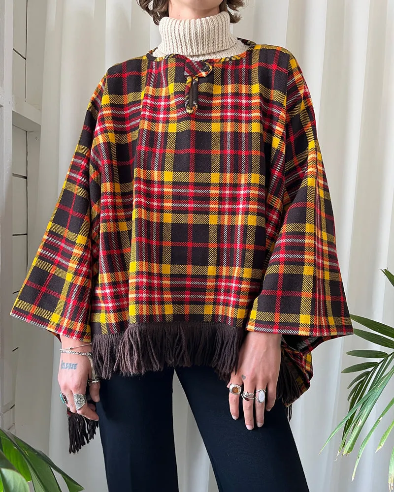 70s Plaid Fringe Cape | XS-XL