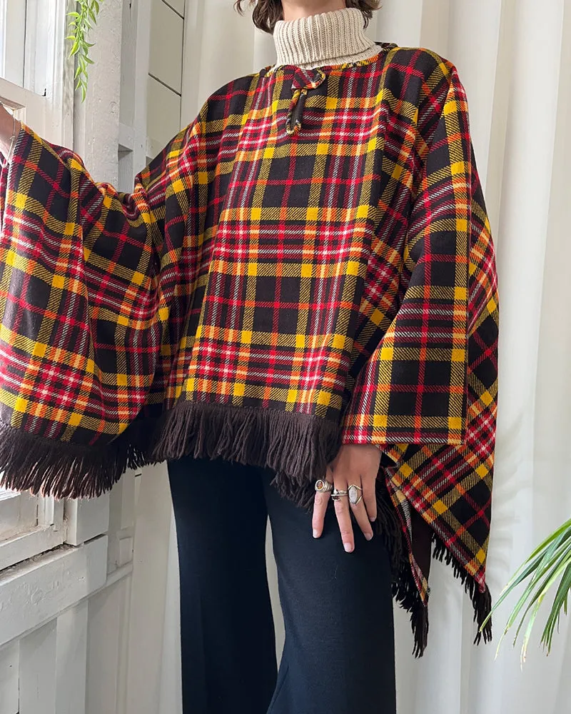 70s Plaid Fringe Cape | XS-XL