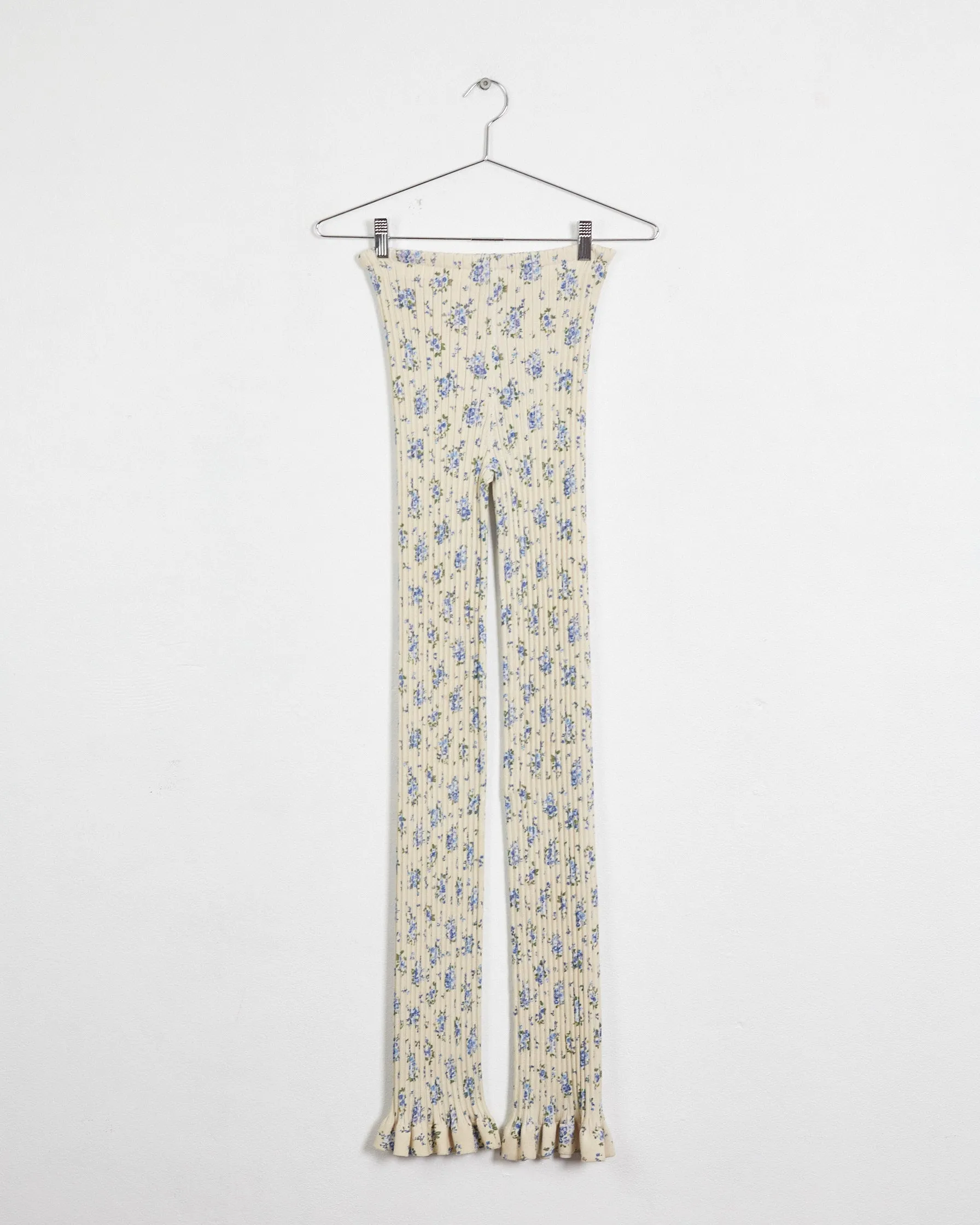 Acne Studios stretch rib floral leggings, ecru & blue, 8