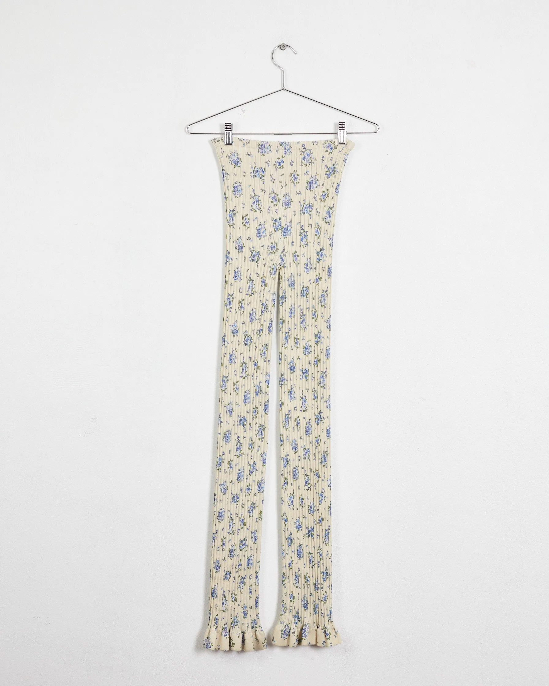 Acne Studios stretch rib floral leggings, ecru & blue, 8