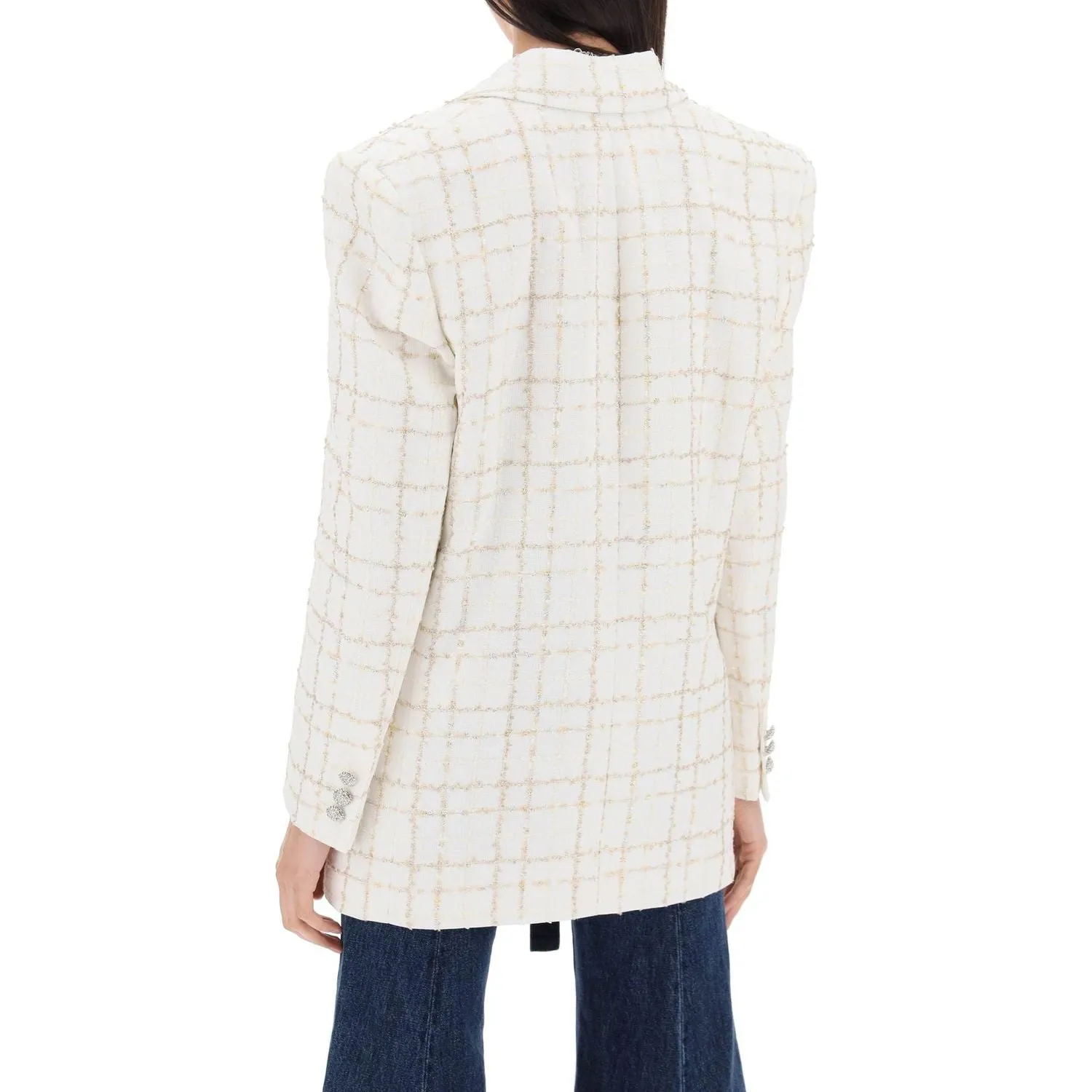 Alessandra Rich oversized tweed jacket with plaid pattern