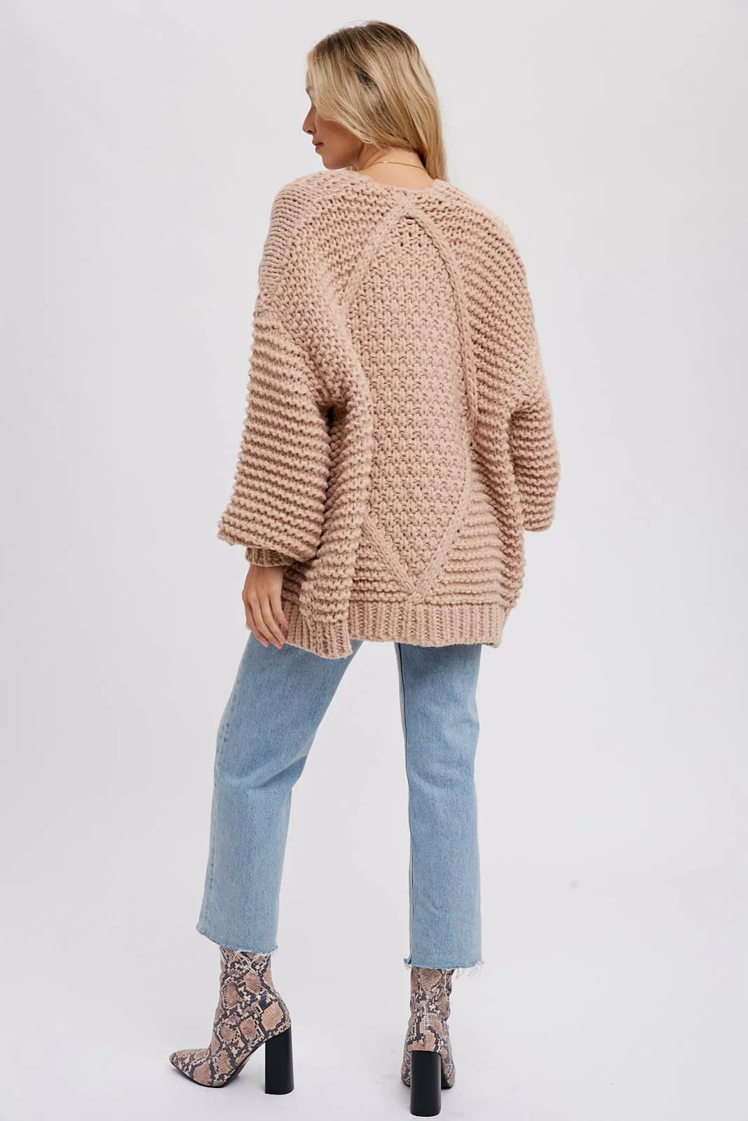 Aveline Chunky Cable Cardigan - Latte