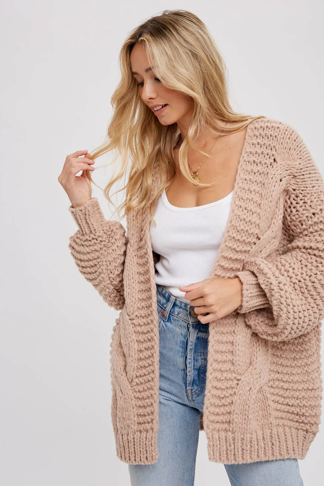 Aveline Chunky Cable Cardigan - Latte