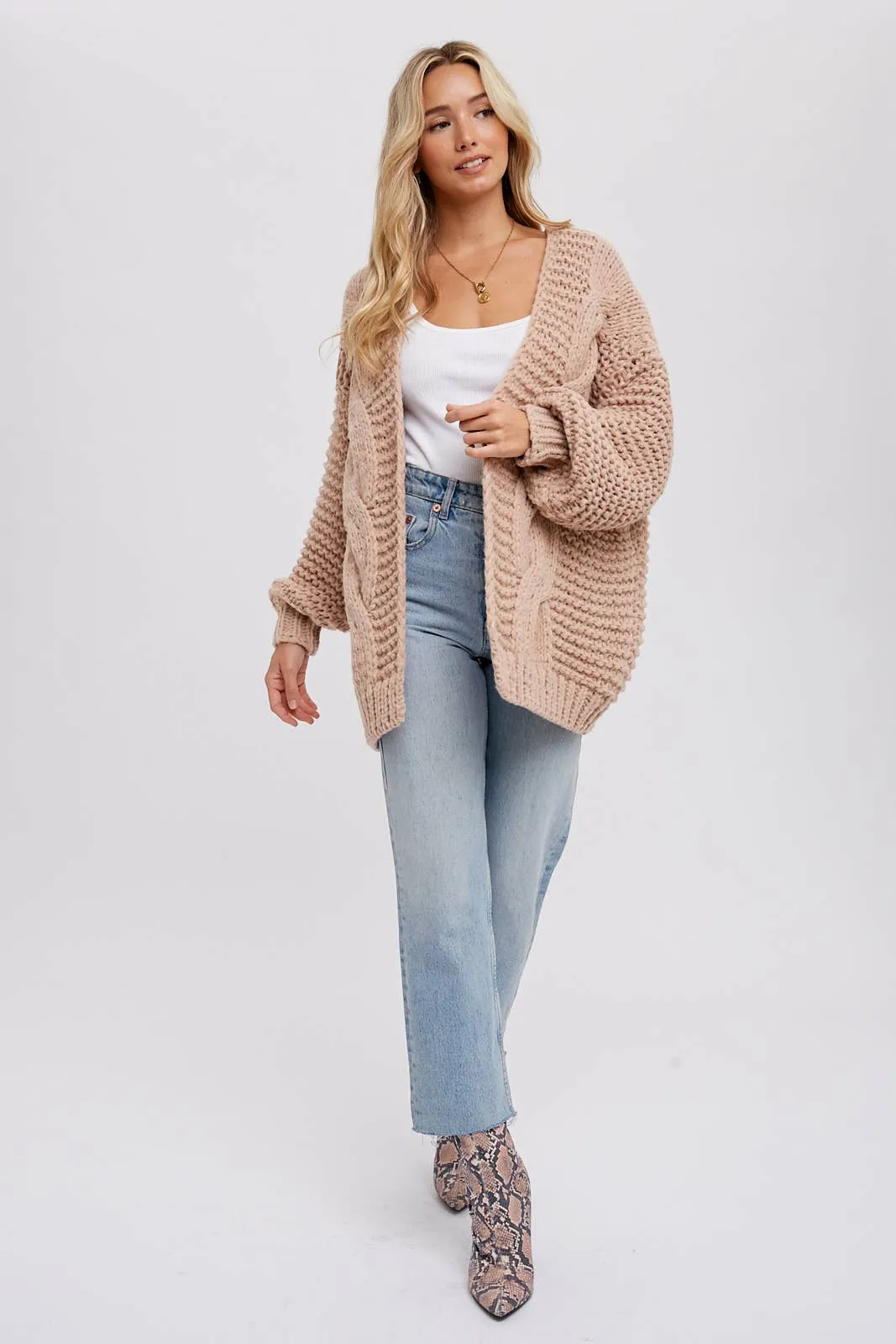 Aveline Chunky Cable Cardigan - Latte