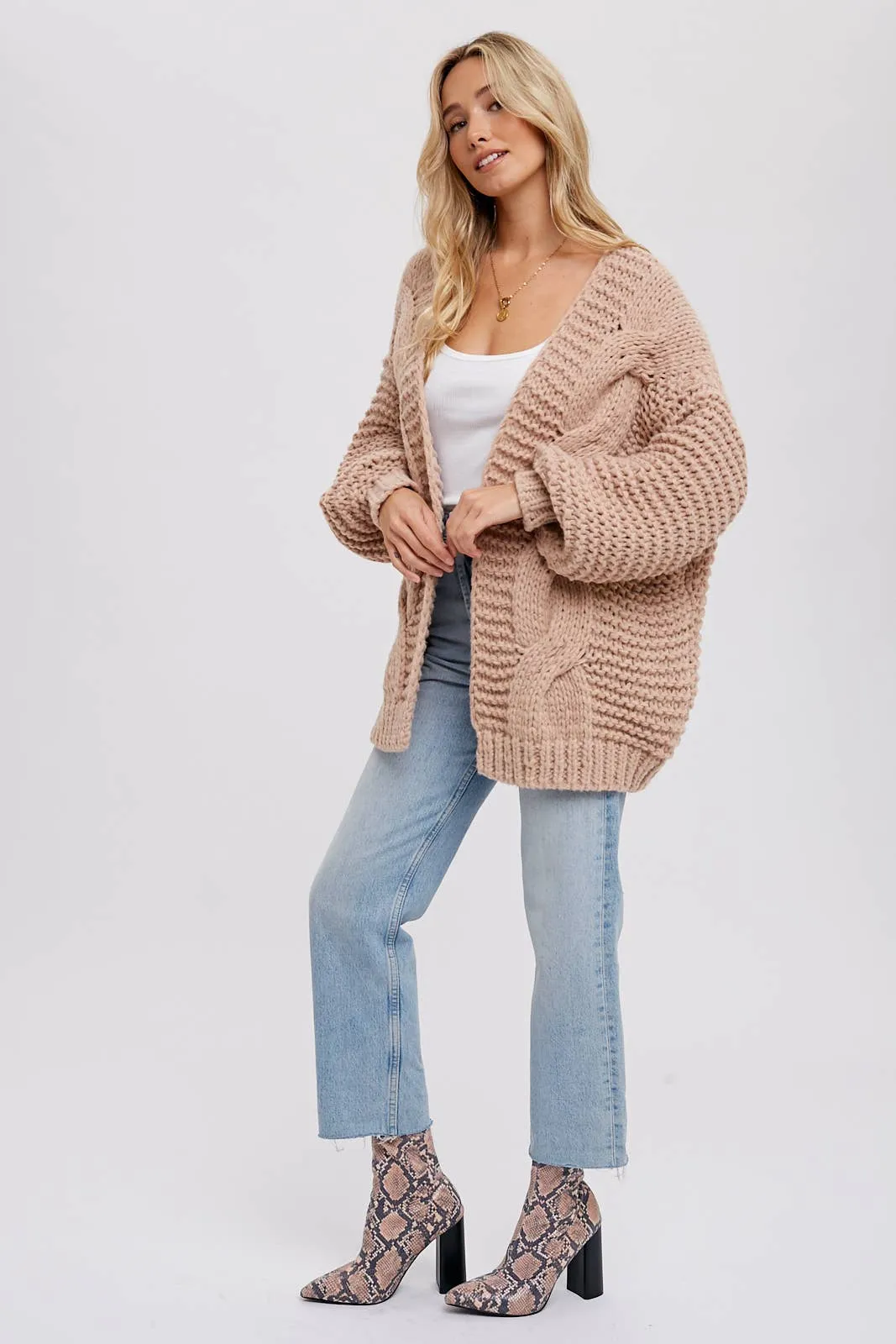 Aveline Chunky Cable Cardigan - Latte