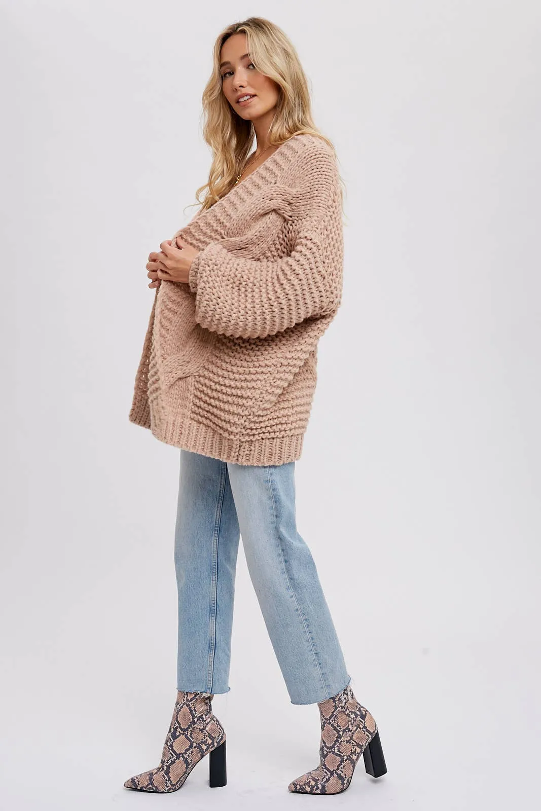 Aveline Chunky Cable Cardigan - Latte