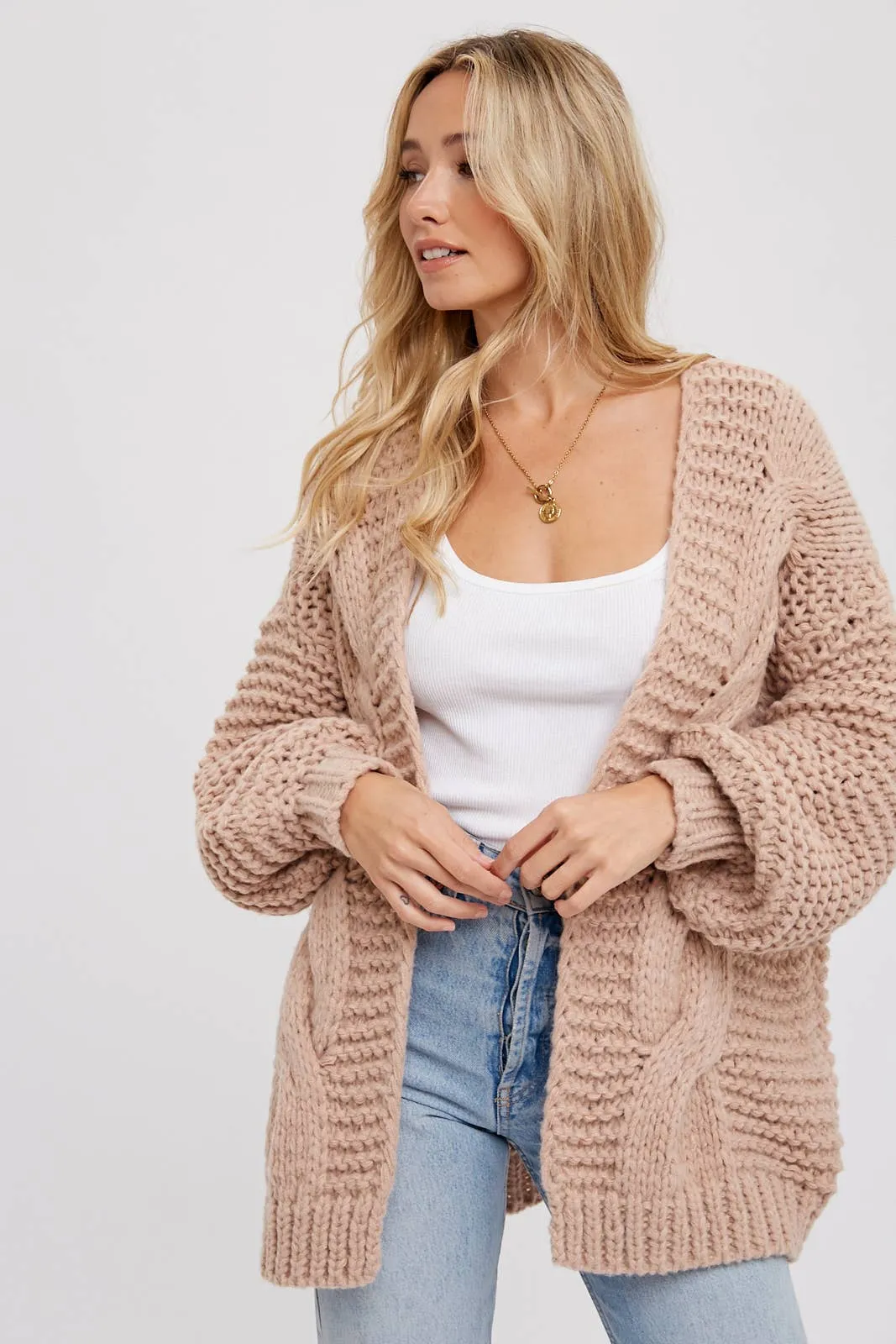 Aveline Chunky Cable Cardigan - Latte