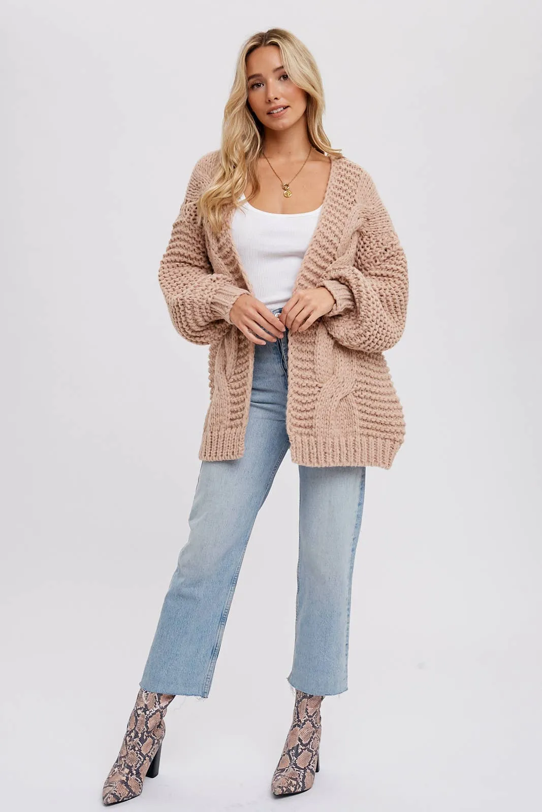 Aveline Chunky Cable Cardigan - Latte