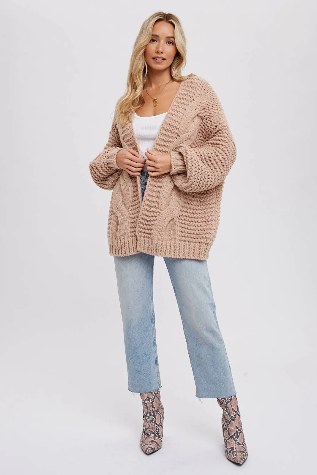 Aveline Chunky Cable Cardigan - Latte