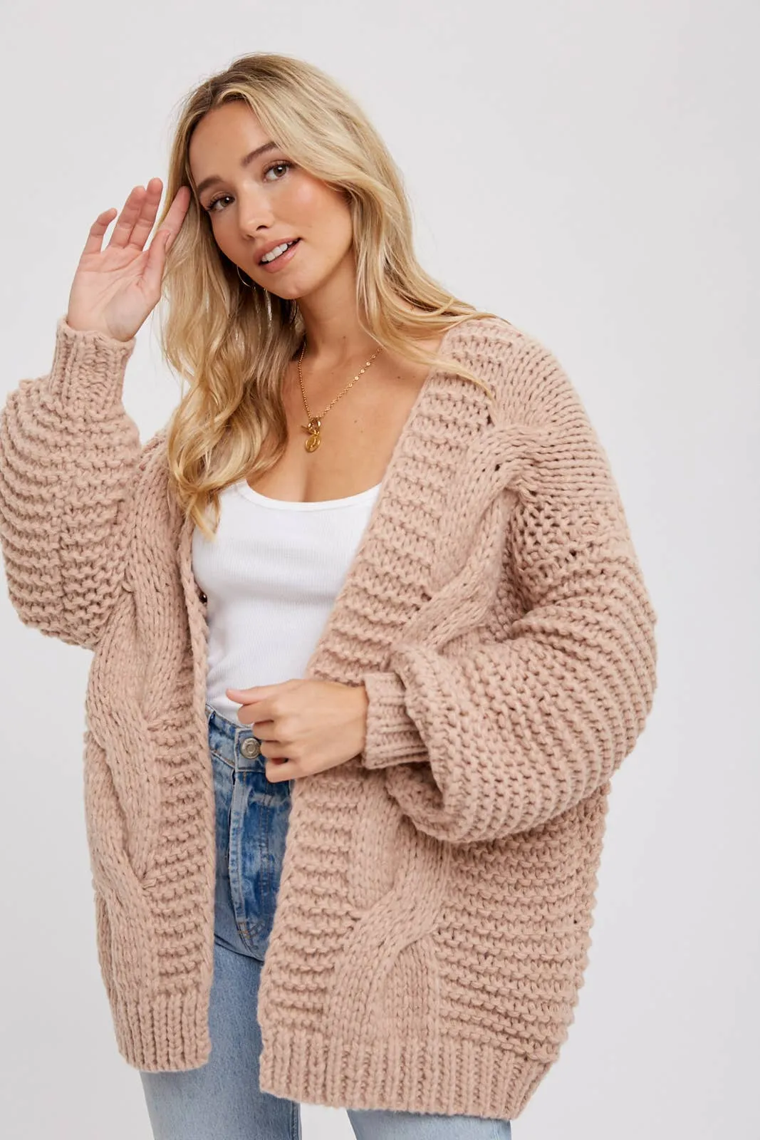 Aveline Chunky Cable Cardigan - Latte