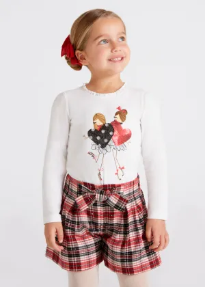 AW22 Mayoral Girls Red and Black Check Shorts 4210