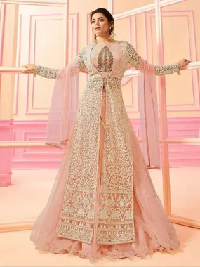 Baby Pink With Beige Jacket Detail Embroidered Kaliyaari Lehenga Suit