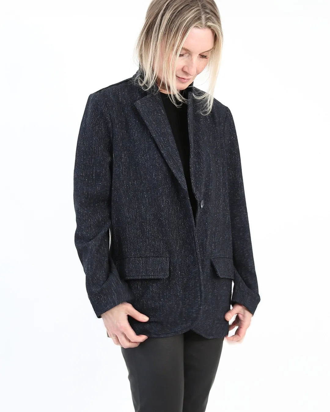 BACCIO ITALIAN WOOL BLAZER IN DARK BLUE MELANGE