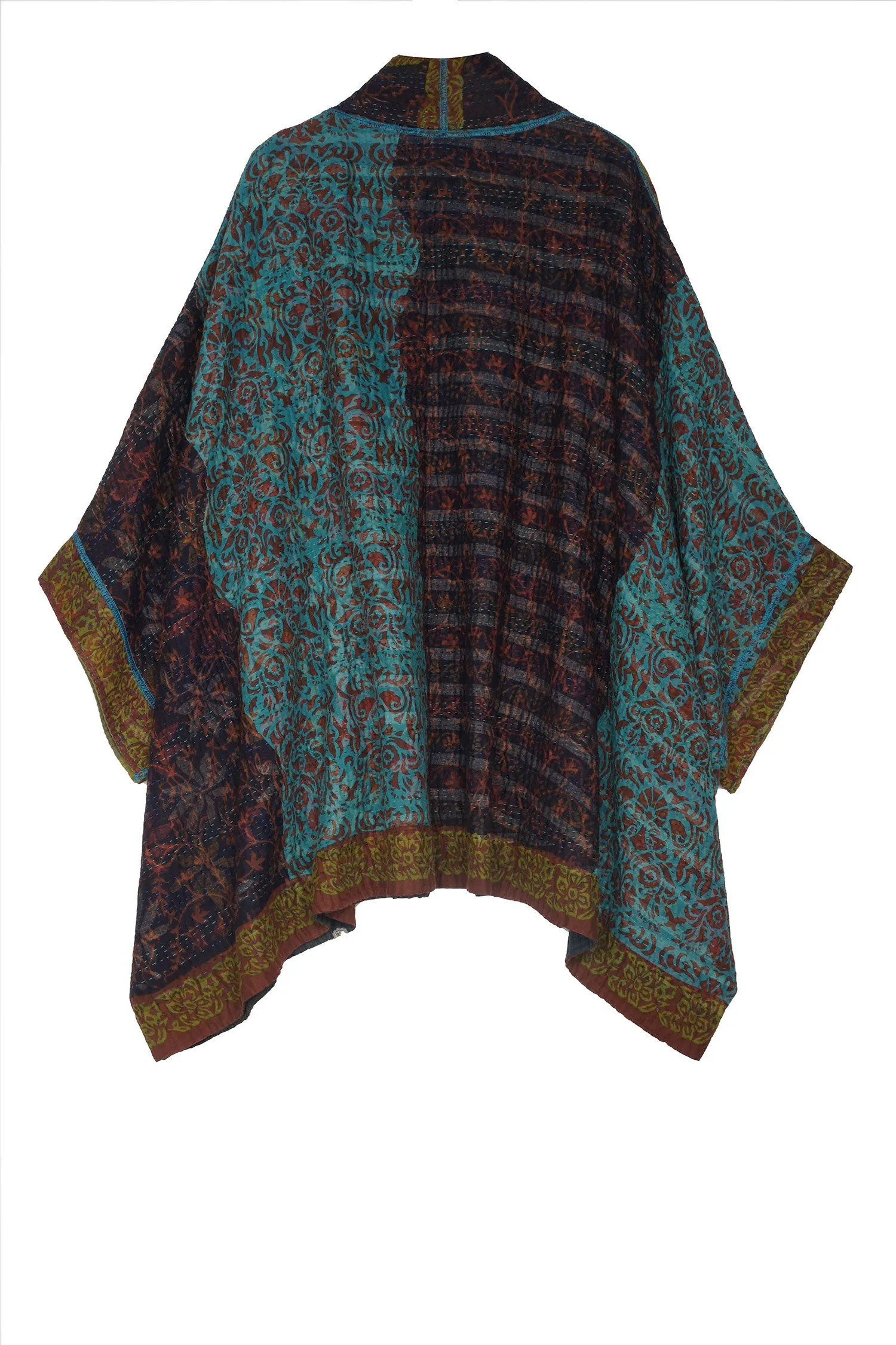 BAGH PRINT KANTHA DOUBLE COLLAR PONCHO