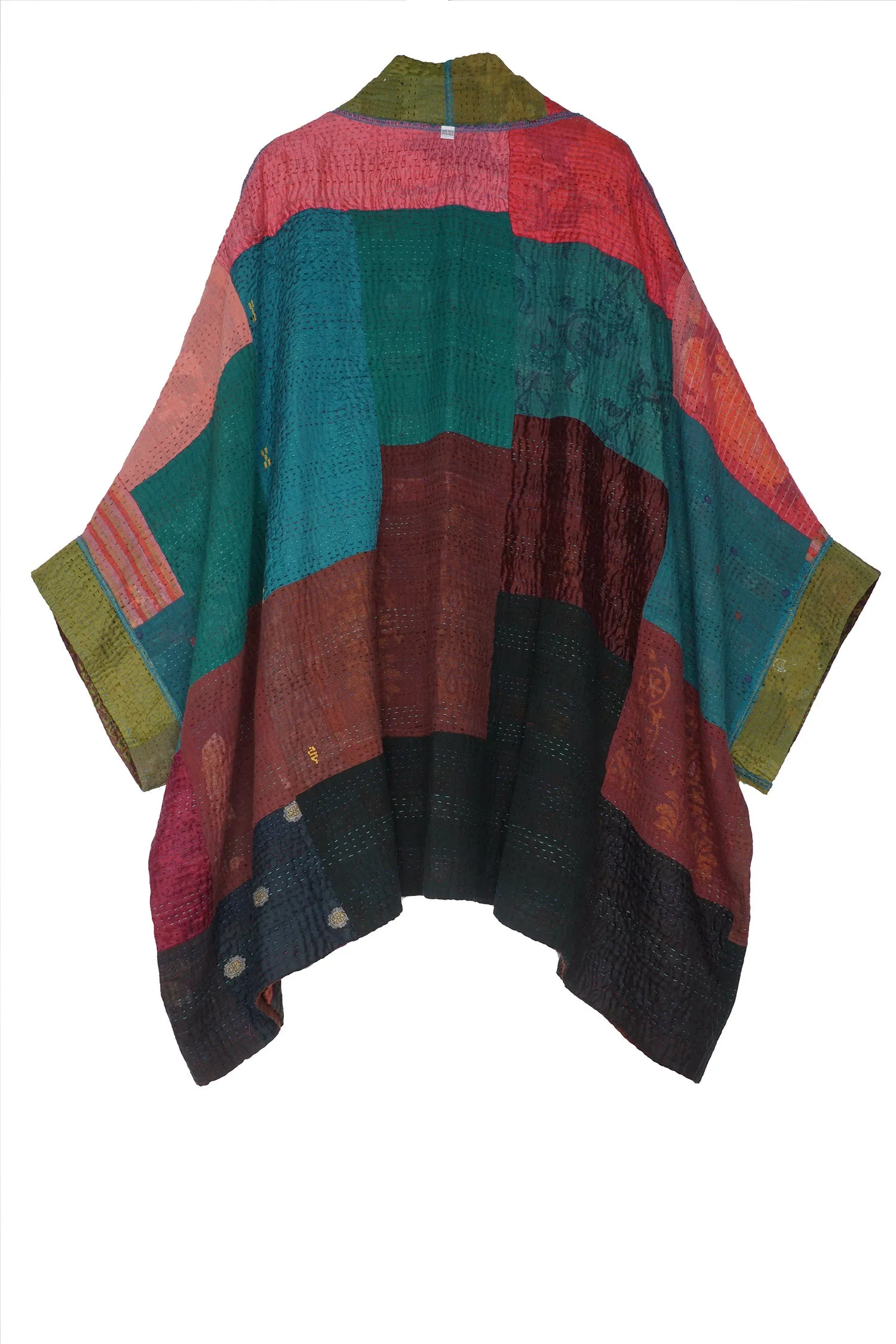 BAGH PRINT KANTHA DOUBLE COLLAR PONCHO