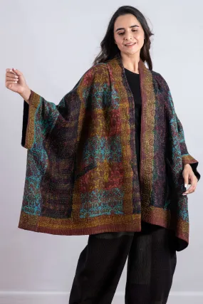 BAGH PRINT KANTHA DOUBLE COLLAR PONCHO