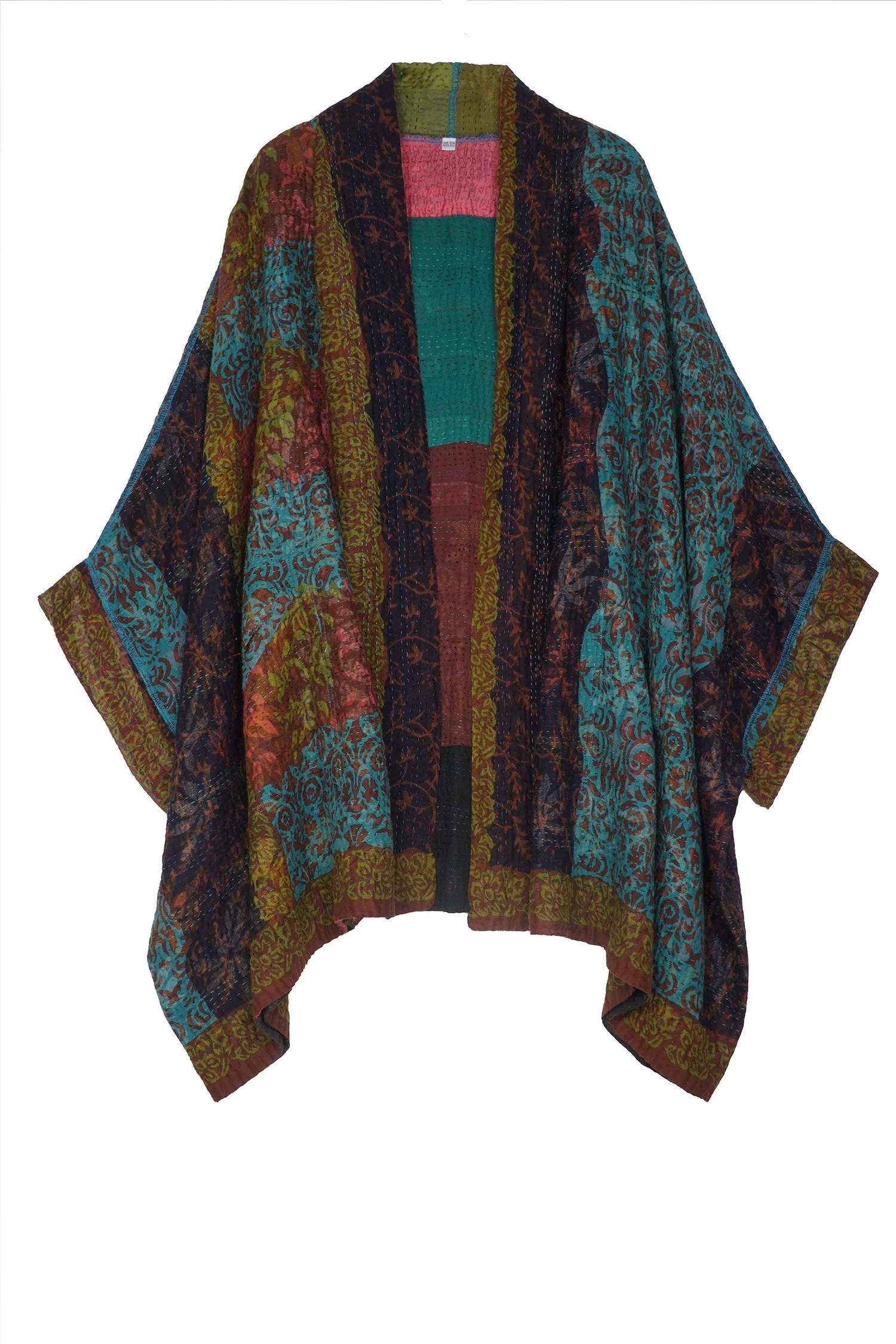 BAGH PRINT KANTHA DOUBLE COLLAR PONCHO