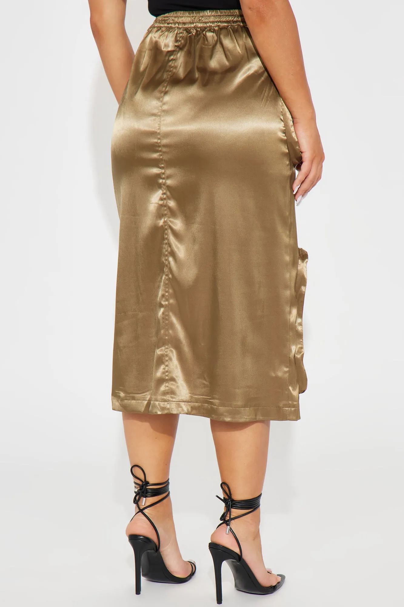 Bailey Satin Cargo Midi Skirt - Olive