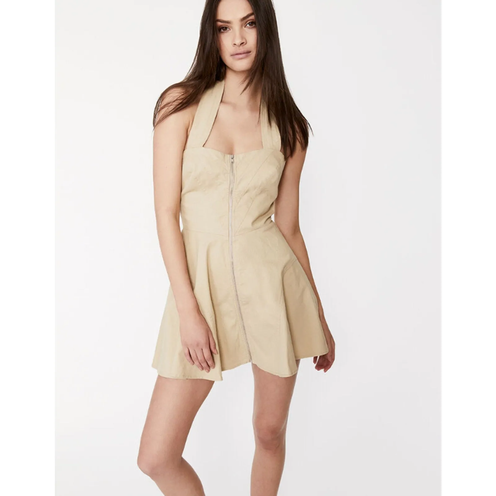 BARDOT Women's Lee Halter Utility Dress XL US 10 Beige