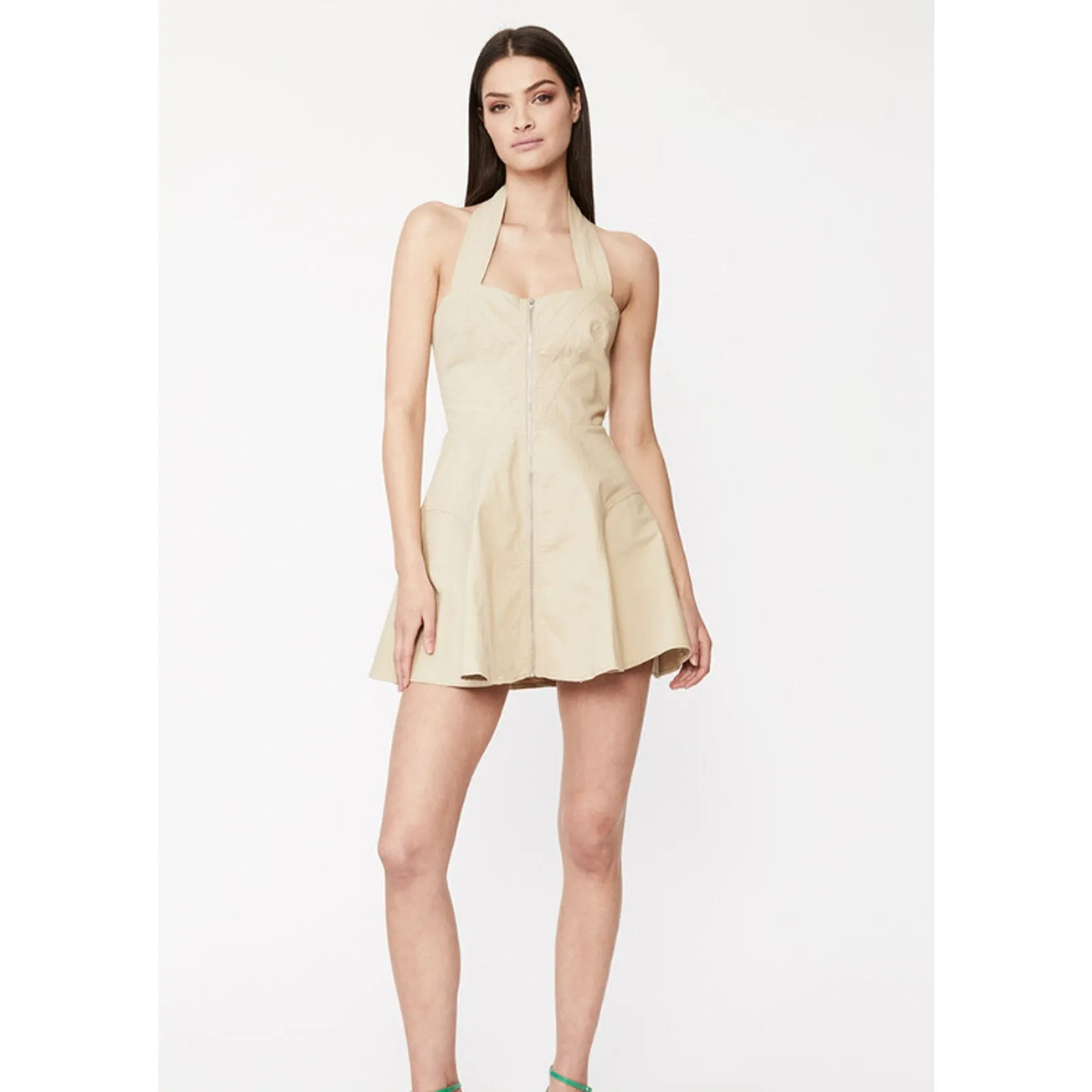 BARDOT Women's Lee Halter Utility Dress XL US 10 Beige