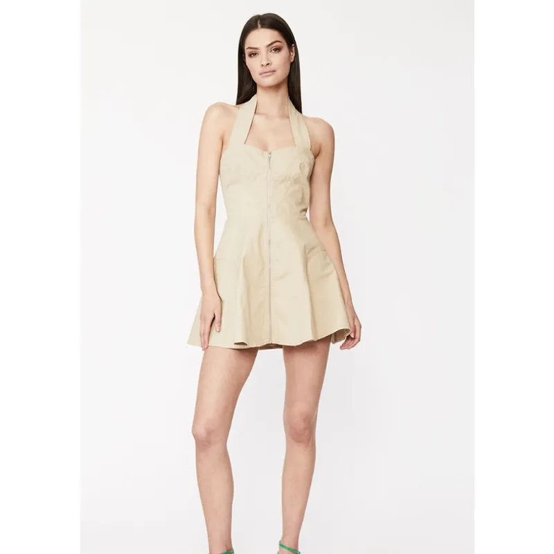 BARDOT Women's Lee Halter Utility Dress XS US 2 Beige Open Back