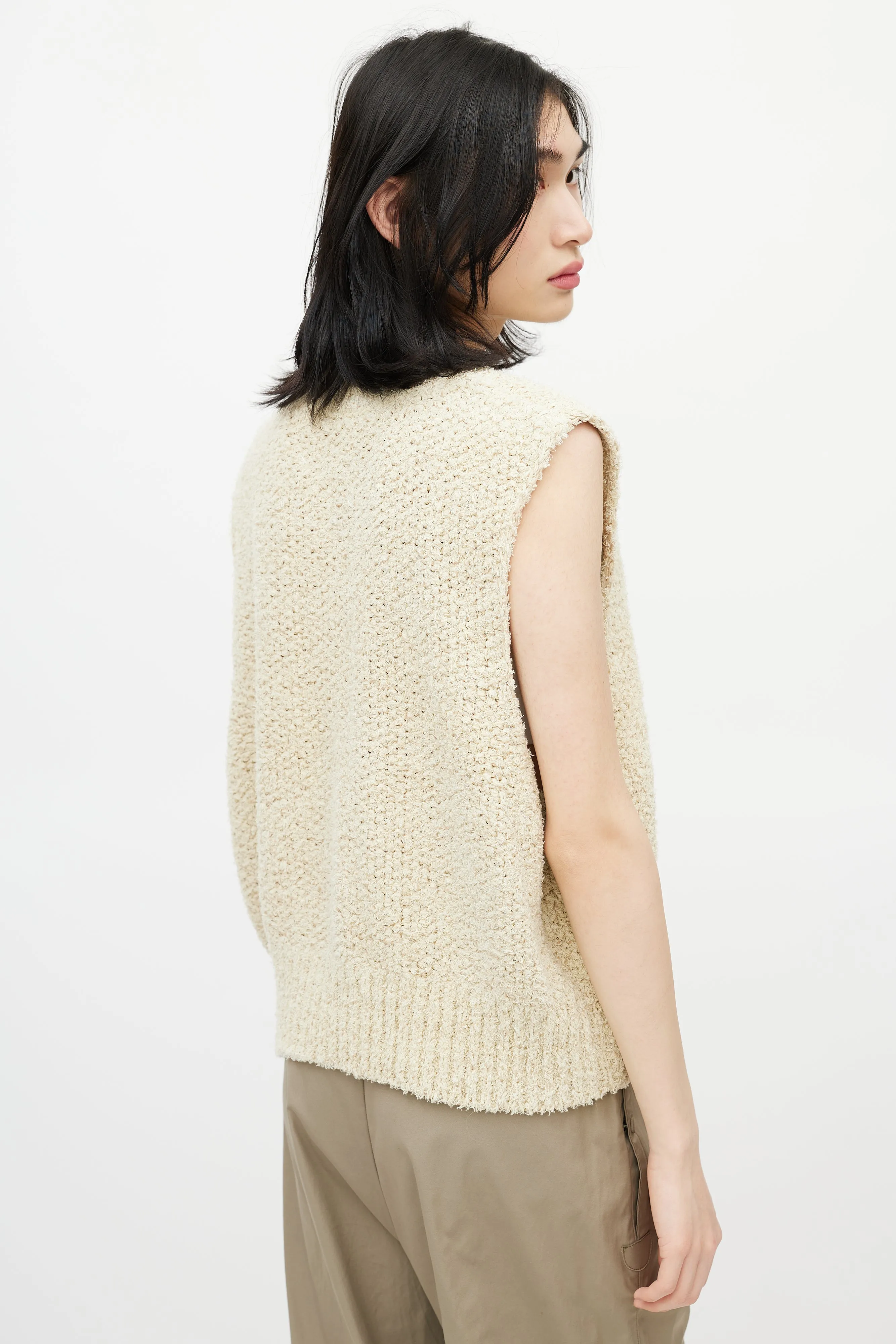 Beige Linen Tweed Sweater Vest