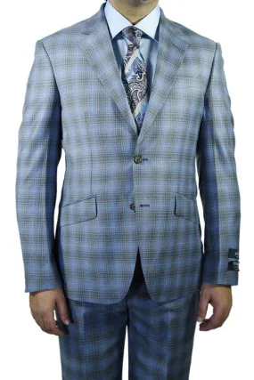 Berragamo Blue Grey Plaid Slim Fit Suit