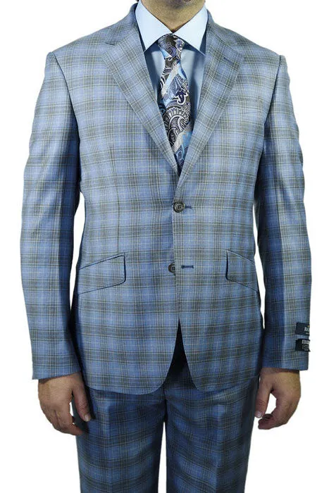 Berragamo Blue Grey Plaid Slim Fit Suit