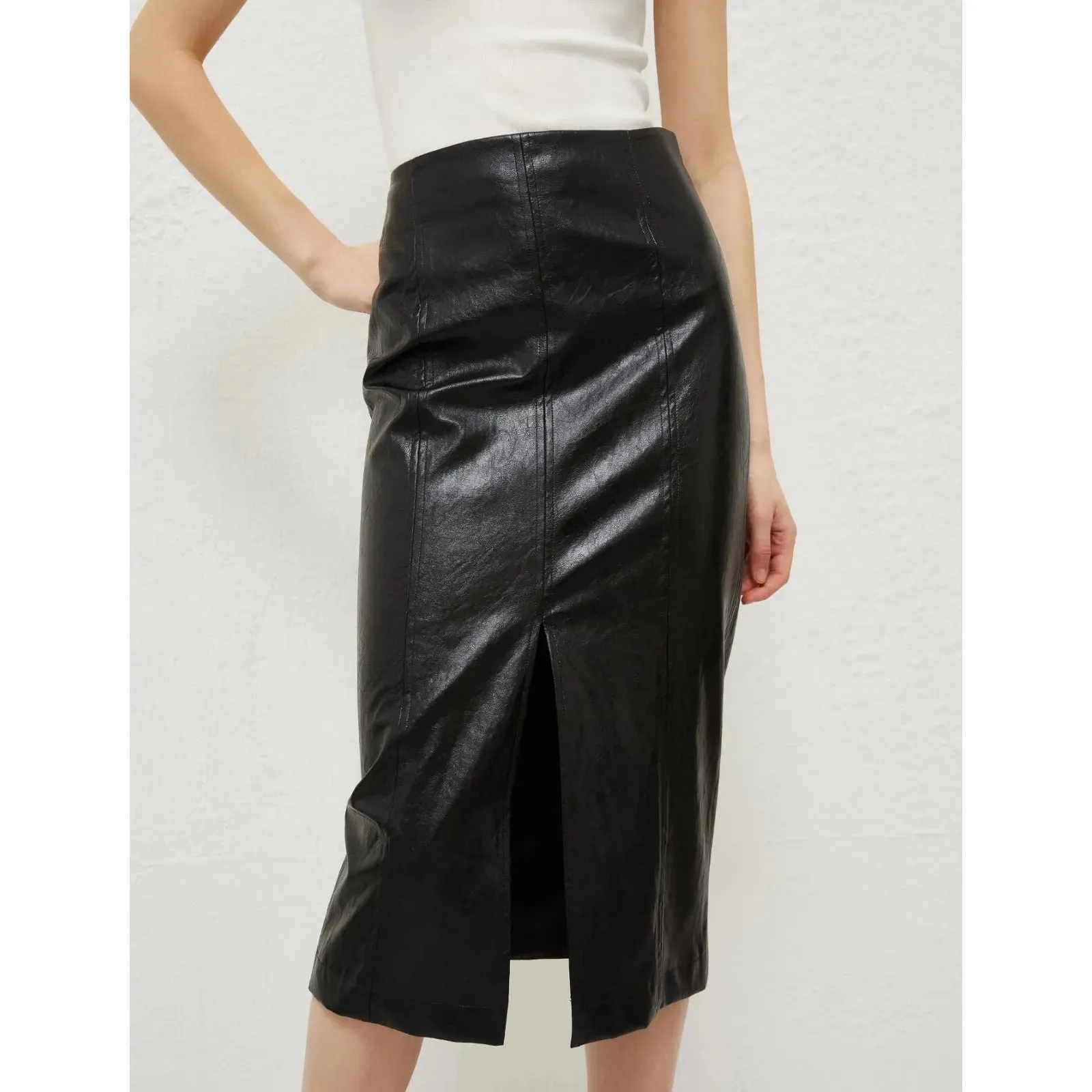 BIAGIO PU Midi Skirt Black