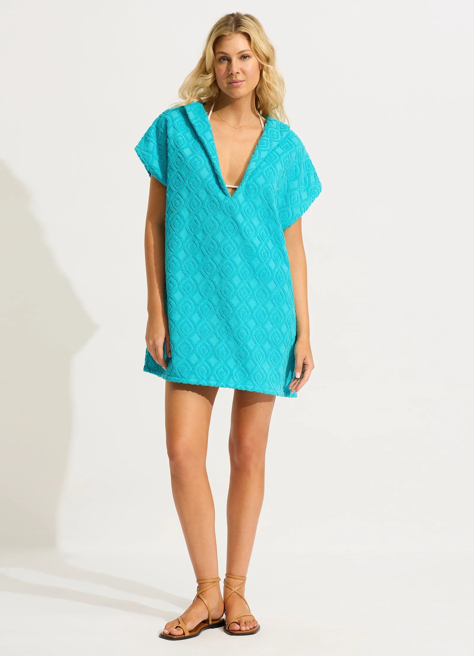 Birds of Paradise Towel Poncho - Atoll Blue