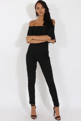 Black Bardot Fitted Jumpsuit - Bridget