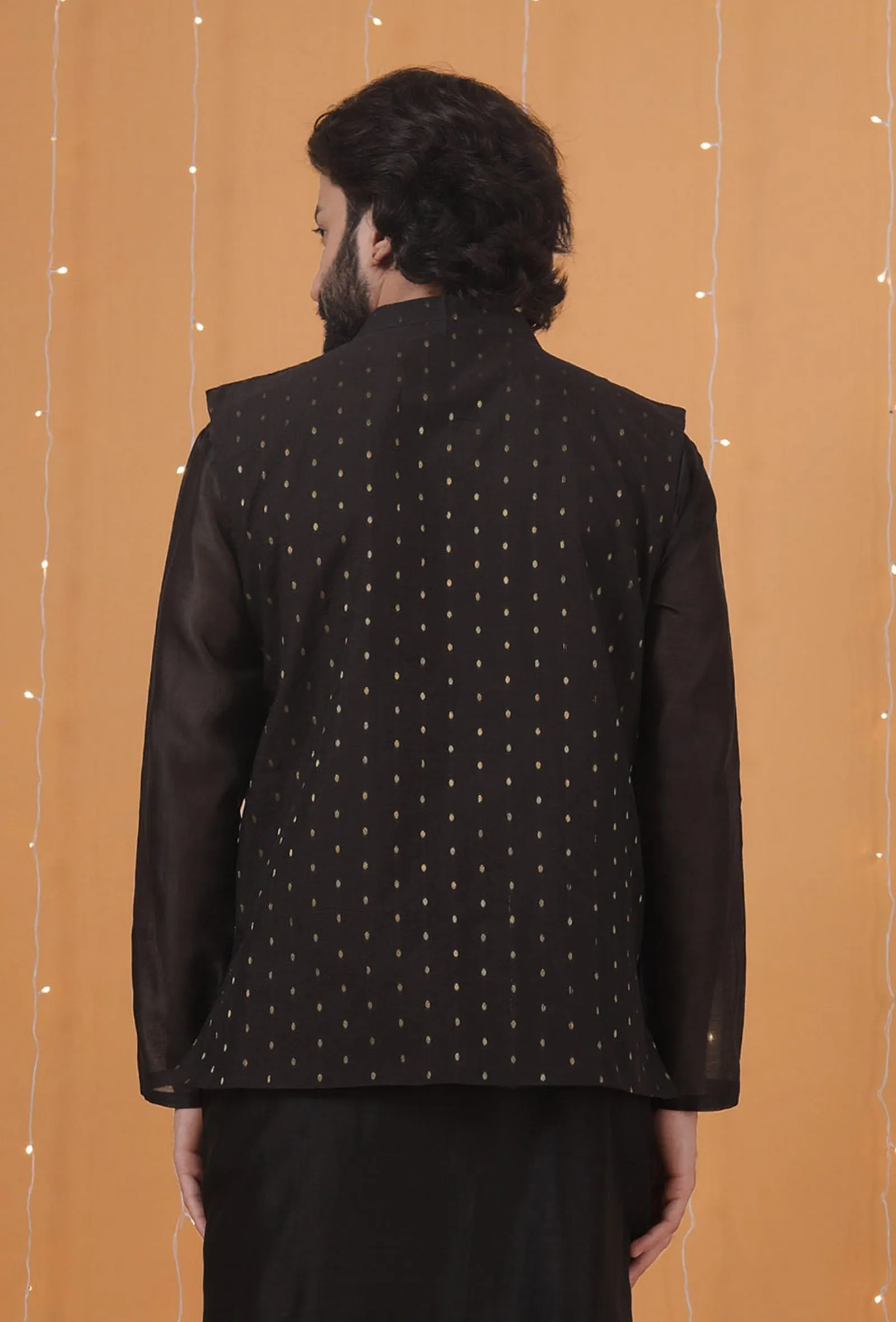 Black Dobby Chanderi Nehru Jacket