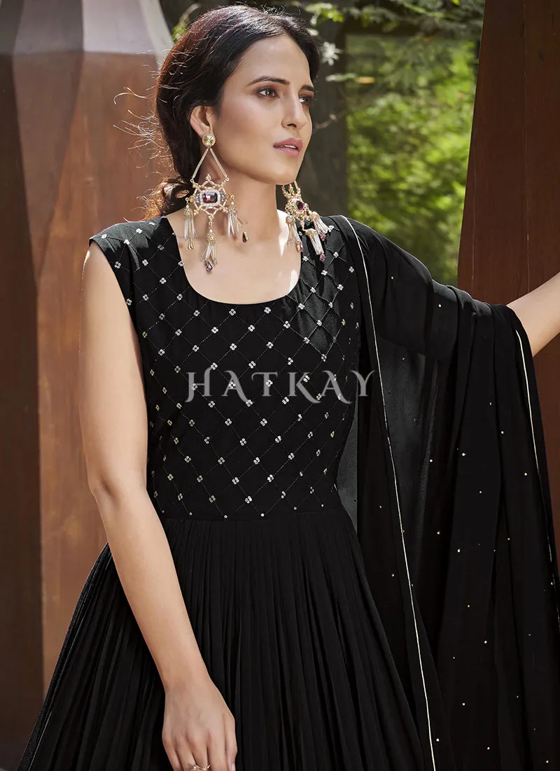 Black Embroidered Jacket Anarkali Gown