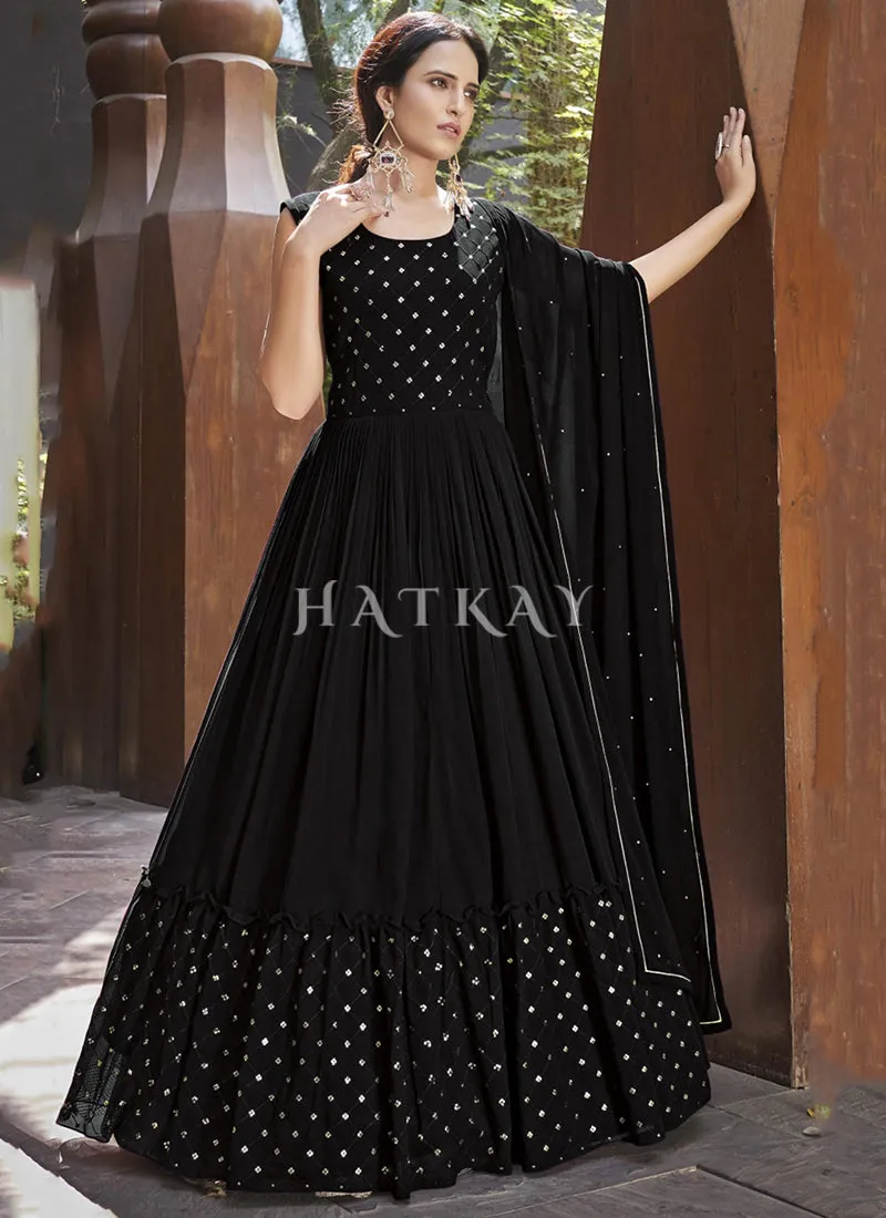 Black Embroidered Jacket Anarkali Gown