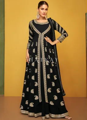 Black Embroidery Jacket Style Anarkali Gown