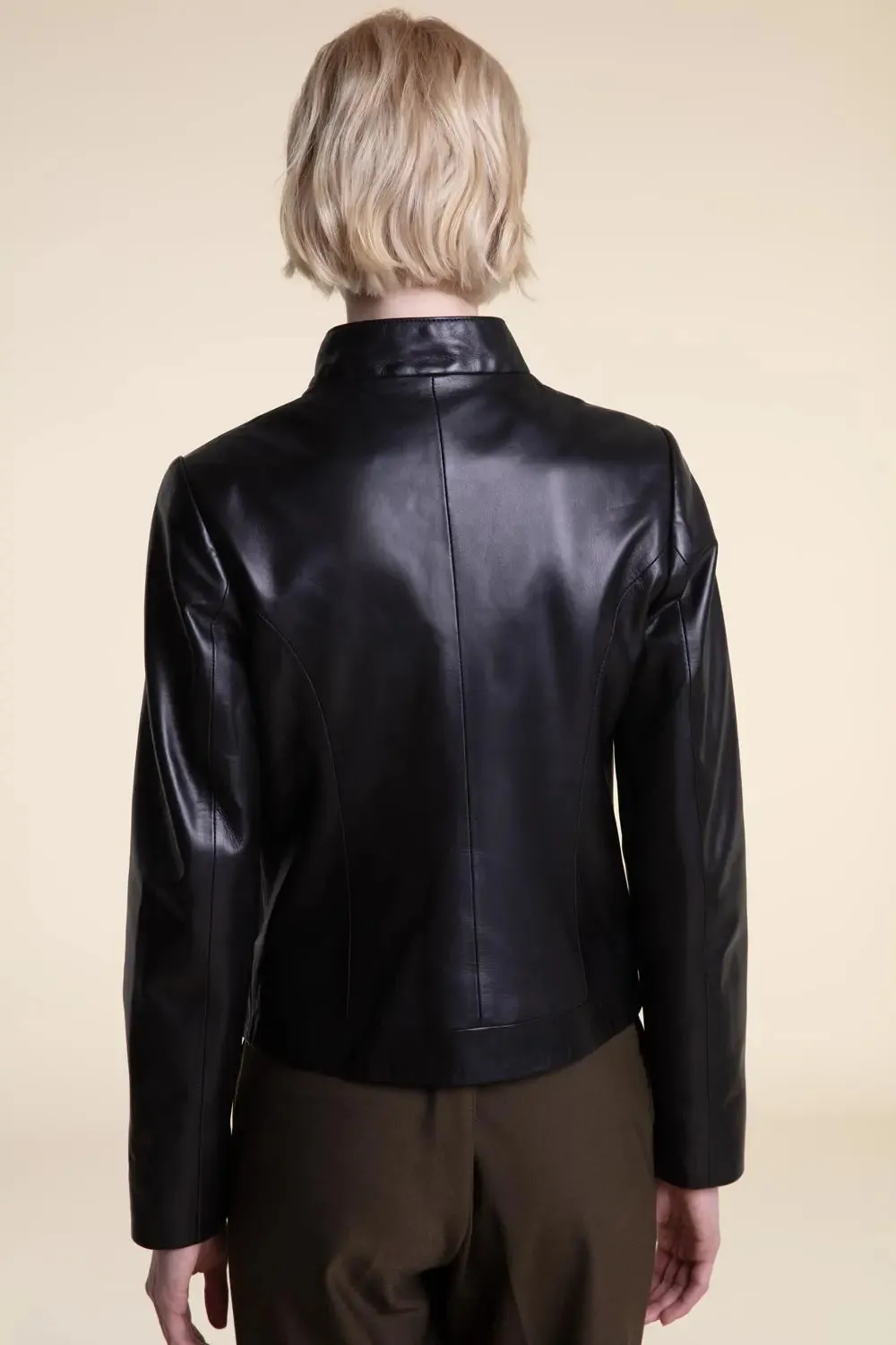 Black leather biker jacket women