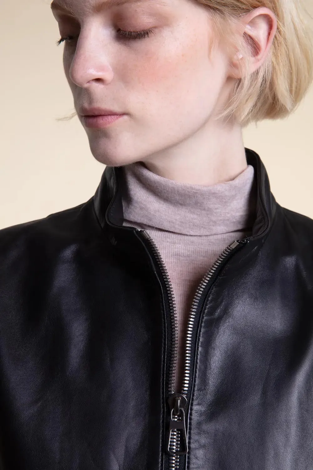 Black leather biker jacket women